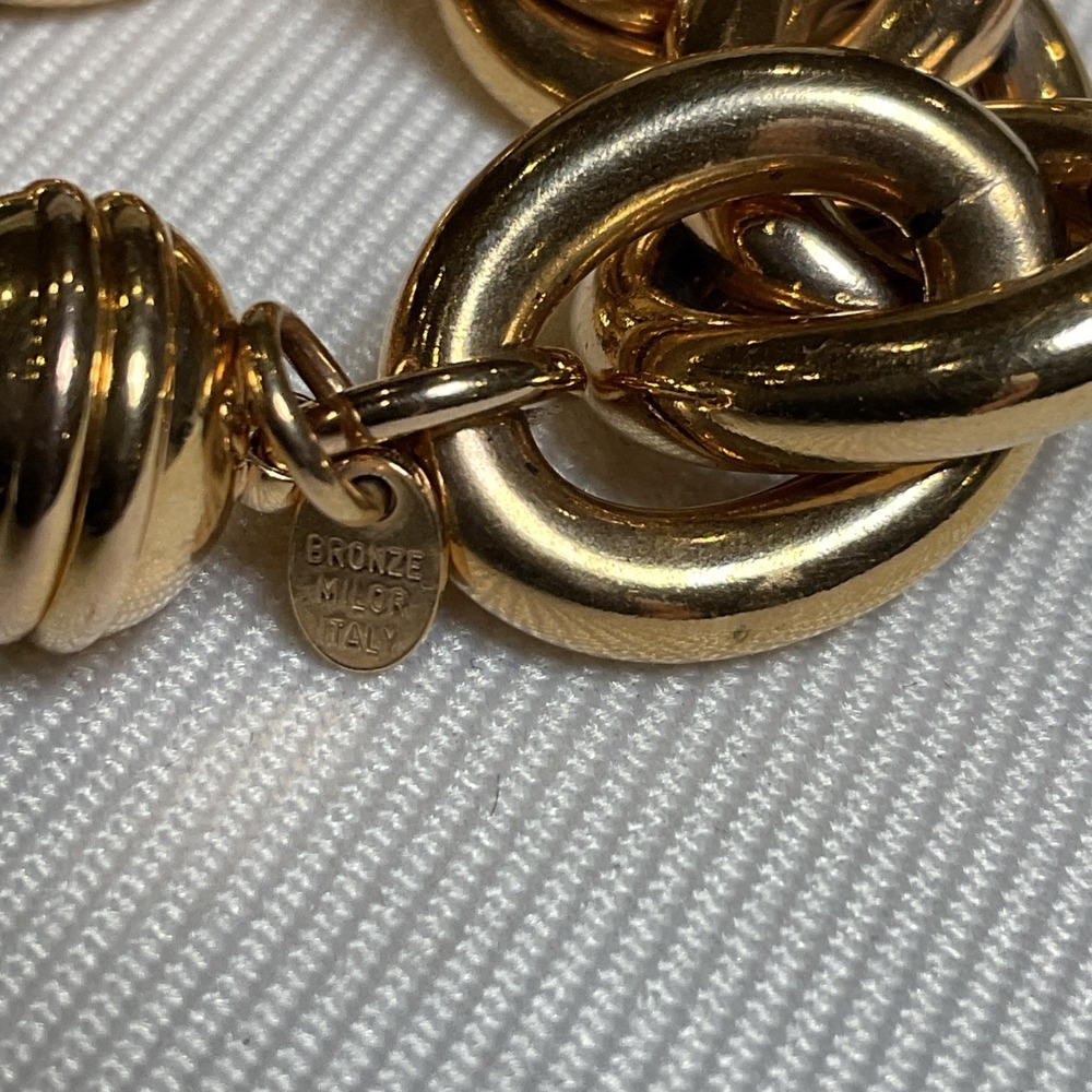 Vtg Bronze Milor Italy Bracelet Oval Rolo Link Magnetic Closure 6.75" - Picture 4 of 8